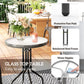 3 Pieces Bistro Set, Small Patio Furniture Set with Stackable Mesh Chairs, Glass Table for Garden, Balcony, Dark Grey