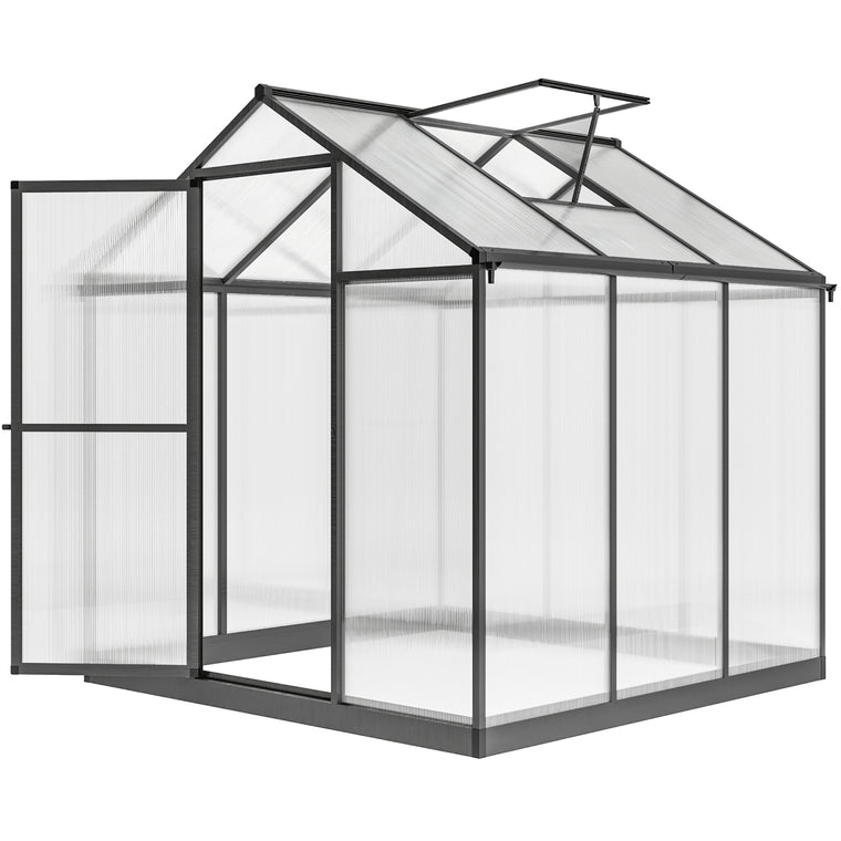 6' x 8' x 6.4' Charcoal Grey Polycarbonate Greenhouse with Rain Gutter