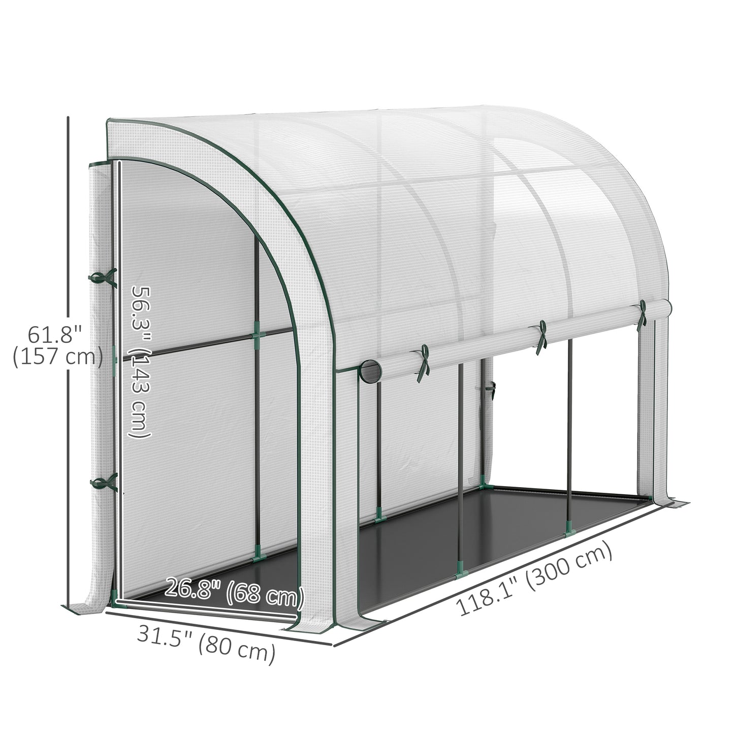 Walk-in Lean-to Greenhouse, Outdoor Gardening Green House with Zipper Roll-up Doors and Window