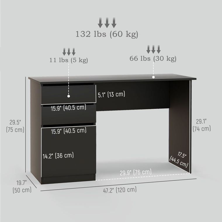 Computer Desk with Drawers and Cabinet - Black