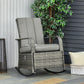 Outdoor Wicker Rocking Chair with Cushion, Patio PE Rattan Recliner Chair with Adjustable Footrest, Armrests, Red