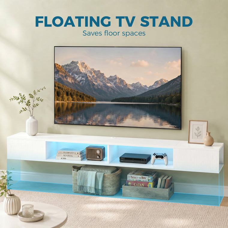 75" TV Stand with RGB LED Lights and Open Shelves