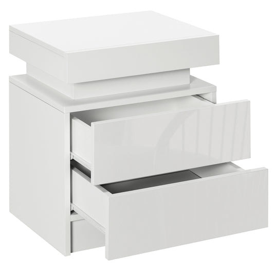 LED Nightstand with 2 Drawers - White