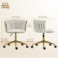 Office Chair, Vanity Chair with Woven Back, Adjustable Height, Rolling Wheels, Cream White