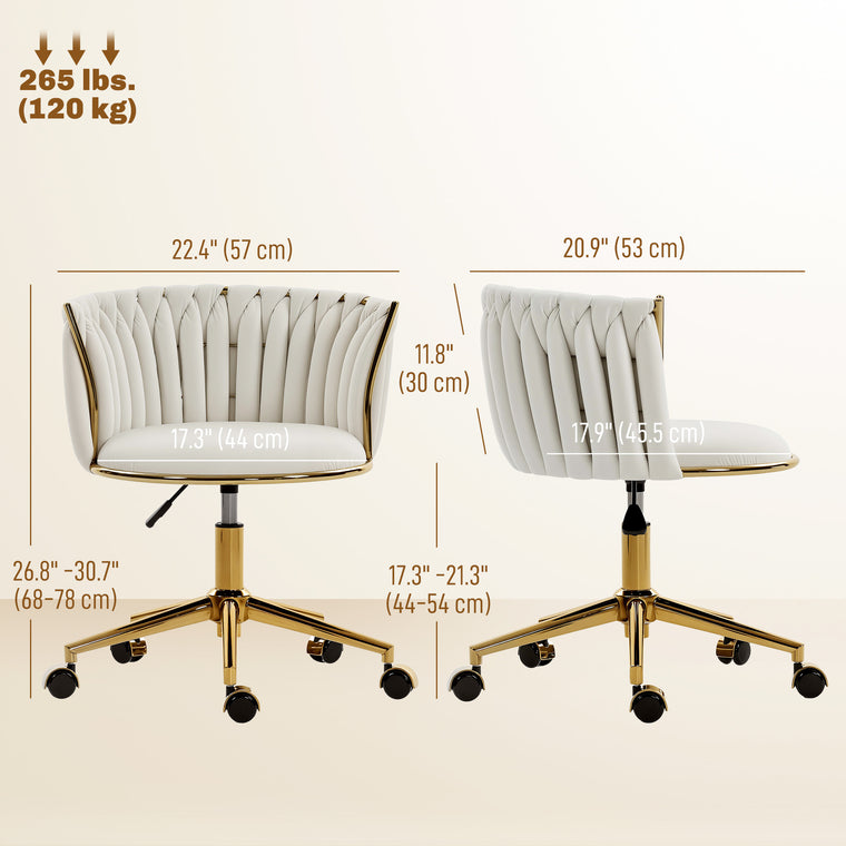 Woven Back Vanity Office Chair with Wheels - Cream White