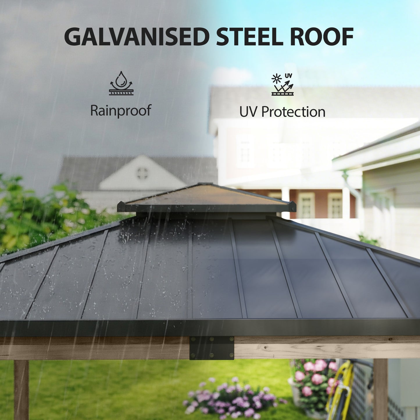 12' x 14' Light Walnut Hardtop Gazebo with Steel Roof