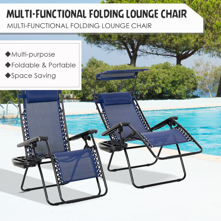 Blue Zero Gravity Chair Set with Canopy Shade