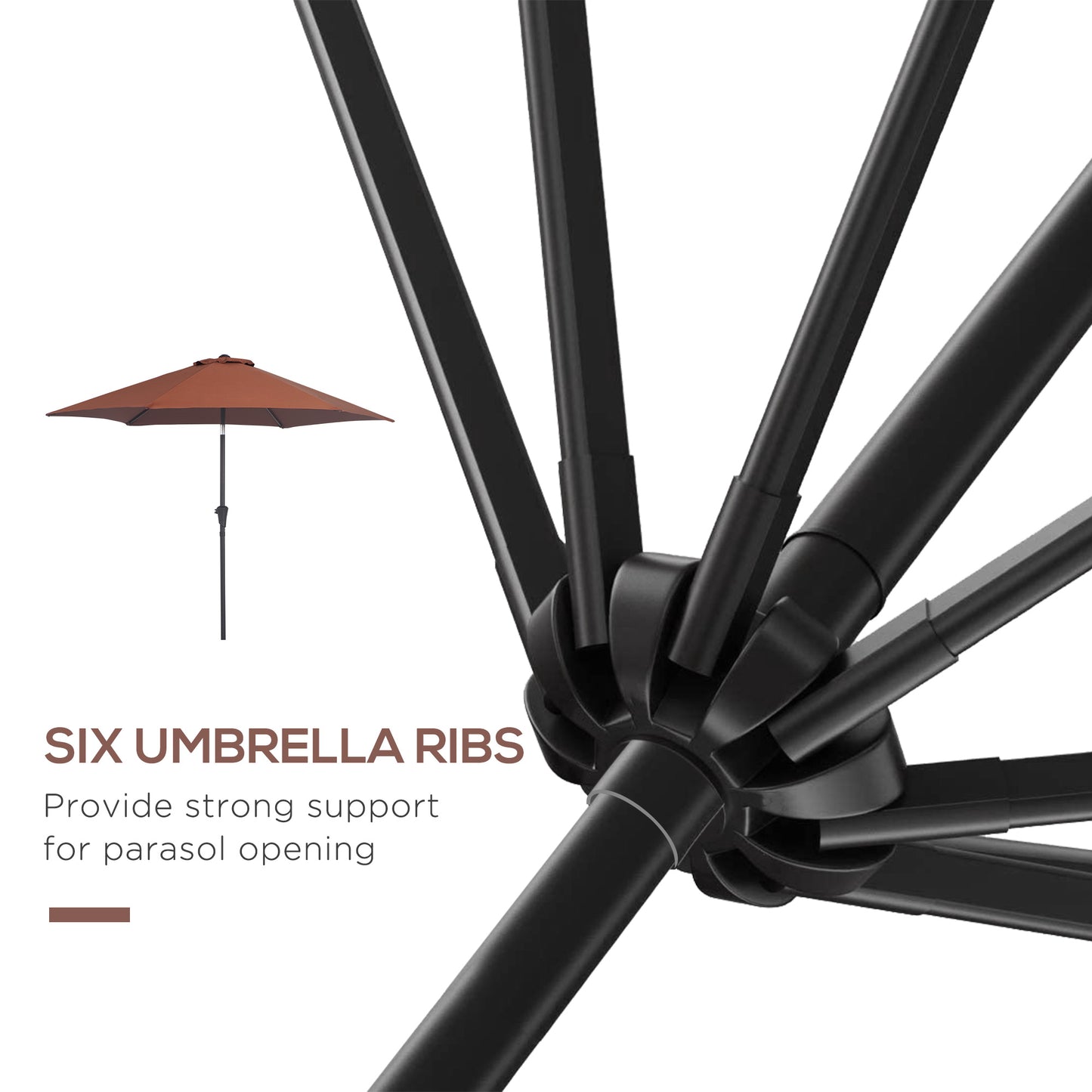 8.5FT Patio Umbrella, Round Garden Parasol with 6 Ribs, Market Sunshade Tilt Canopy w/ Crank Handle for Outdoor, Coffee