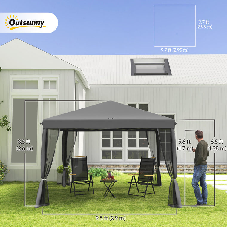 10' x 10' Light Grey Pop-Up Gazebo with Zipper Mesh Sidewalls
