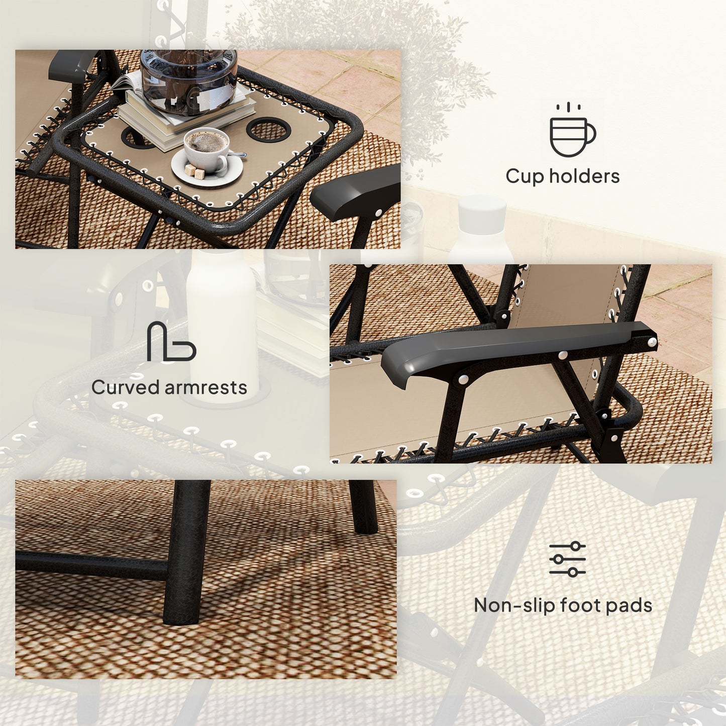 3 Pieces Patio Bistro Set, Outdoor Folding Table and Chairs Set, Metal Patio Furniture Set with Cup Holders