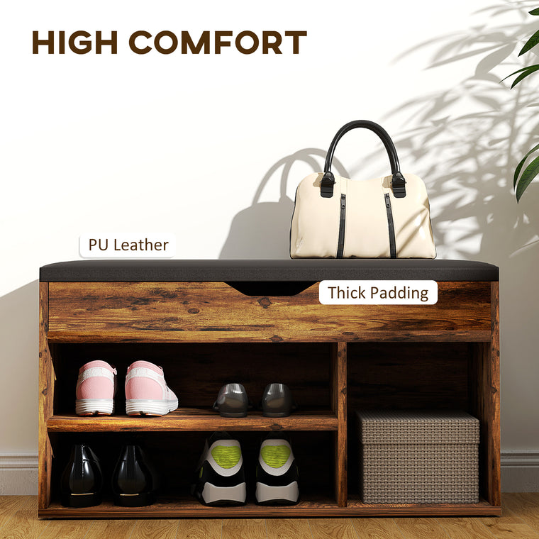 Shoe Storage Bench with Padded Cushion - Rustic Brown