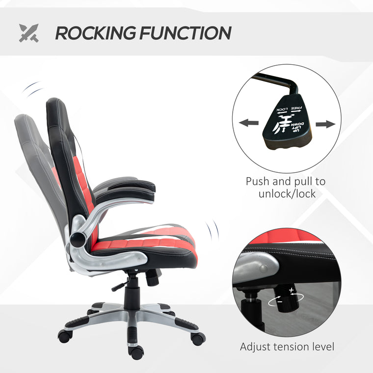 Racing Gaming Chair with Flip-Up Armrests - Red