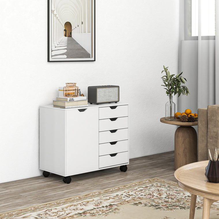5-Drawer Mobile Filing Cabinet with Shelf - White