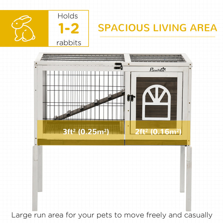 Dual-Height Rabbit Hutch with Run & Slide-Out Tray