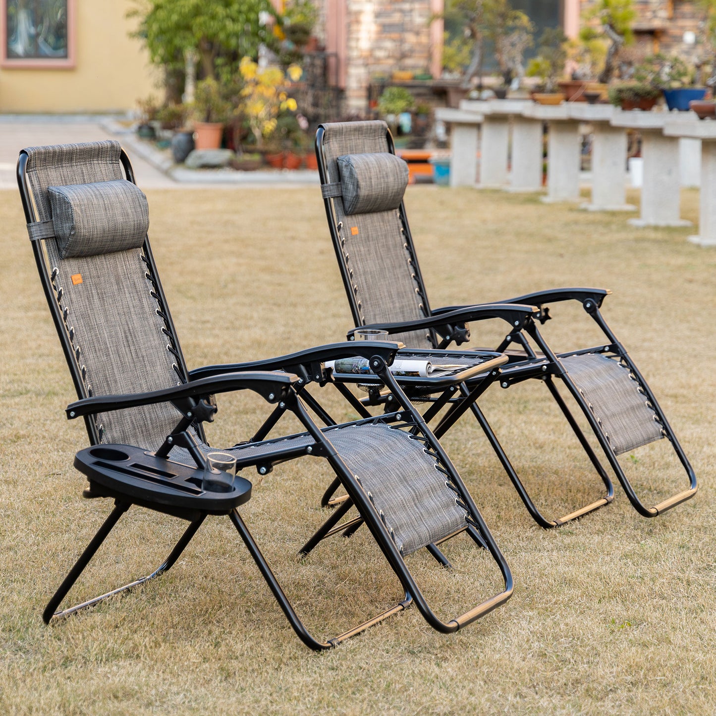 Zero Gravity Chair Set of 2 Patio Chair with Side Table Cupholders and Pillows for Pool, Backyard, Lawn, Beach, Red