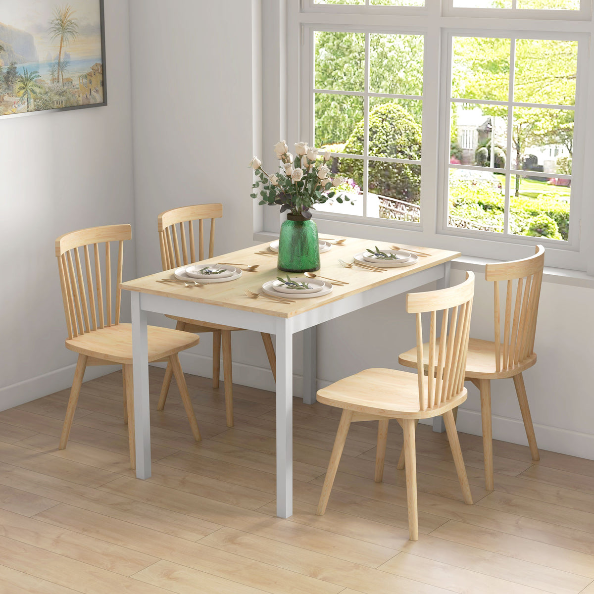 47" x 30" Dining Table, Farmhouse Dining Room Table with Pine Wood Frame, Space Saving Kitchen Table, Natural