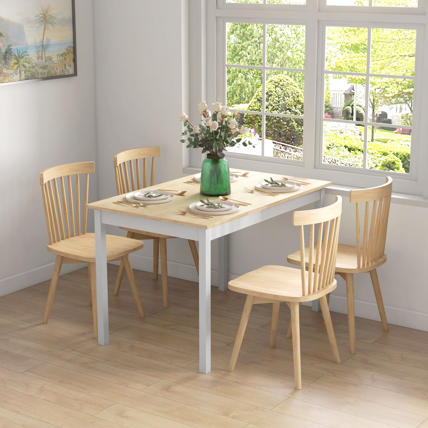 47" x 30" Dining Table, Farmhouse Dining Room Table with Pine Wood Frame, Space Saving Kitchen Table, Natural