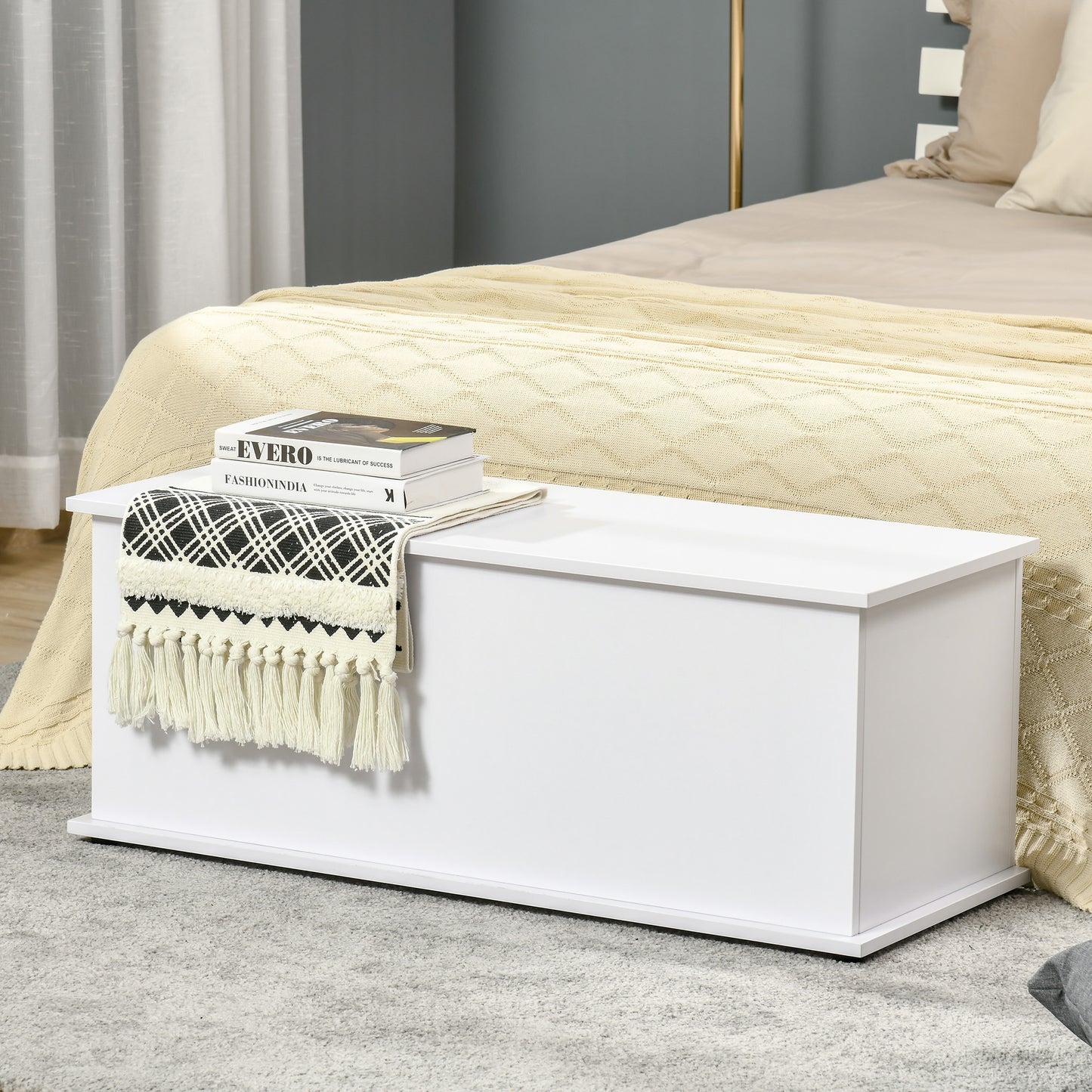 39.5" Storage Chest with 2 Safety Hinges, Storage Box Organizer with Flip-Top Lid, Entryway Storage Bench, White