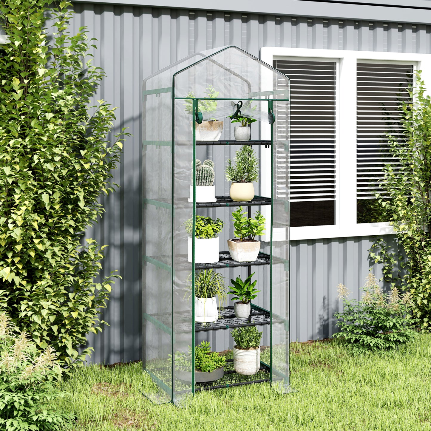 5 Tier Mini Greenhouse, Portable Outdoor Flower Stand with Shelf Clips, Indoor Greenhouse with Steel Frame, Transparent, 27.25" x 19.25" x 76", Clear