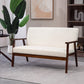 Compact Loveseat Sofa Couch Linen Fabric Double Seat Sofa with Rubber Wood Legs Cream White