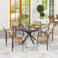 46.5" Outdoor Dining Table for 6, Round Picnic Table with Slatted Top for Balcony, Porch, Black