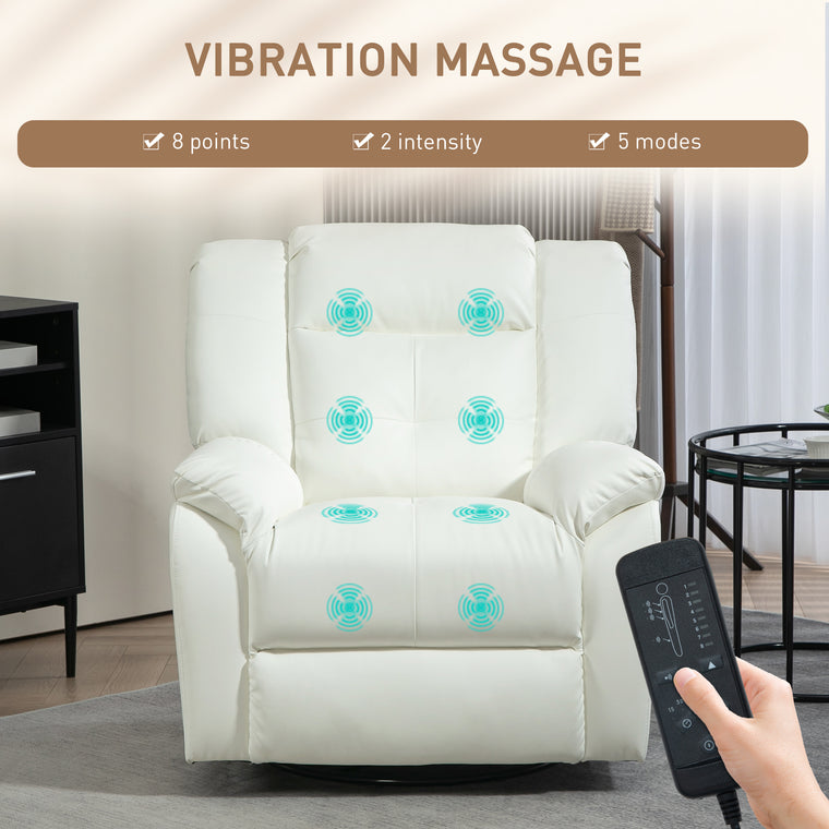 Vibration Massage Recliner with Swivel Rocking - Cream White