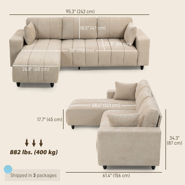 3-Seater L-Shaped Sectional with Changeable Chaise