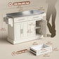 Rolling Kitchen Island with Storage and Stainless Steel Top, Kitchen Trolley with Drawers, Cabinets, Towel Rack, Cream