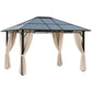 10' x 12' Outdoor Hardtop Gazebo with Polycarbonate Panel Roof, Garden Deluxe Pavilion Canopy BBQ Sunshade Shelter with Removable Curtains