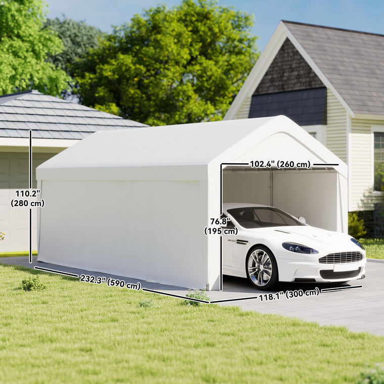 10' x 20' White Portable Garage Carport with Roll-Up Doors