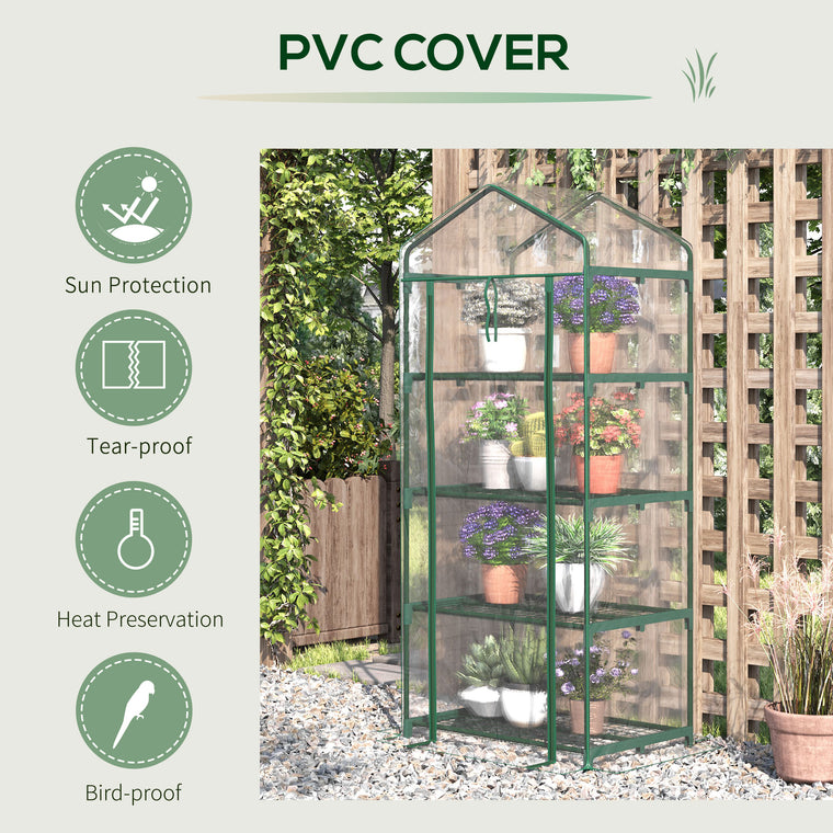 28" x 20" x 63" Transparent Greenhouse with 4-Tier Shelves