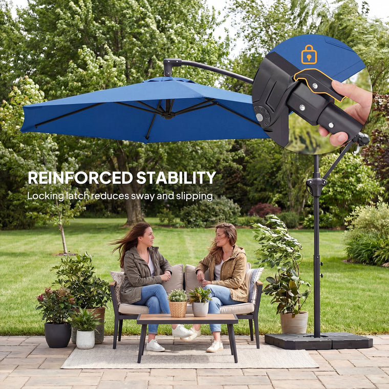 9.7' Navy Blue Offset Umbrella with Fillable Weights