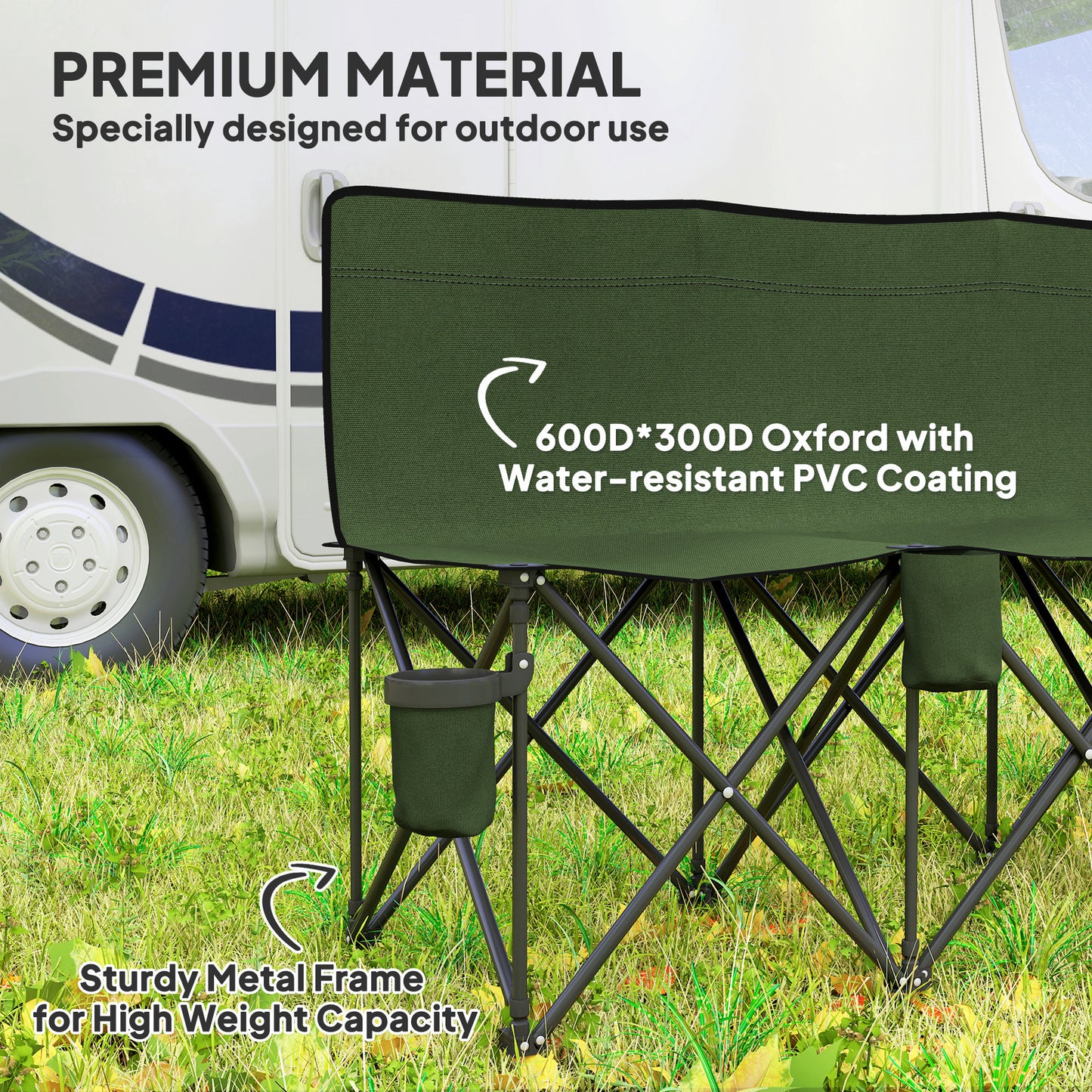 6 Seat Folding Camping Chair with Cup Holder and Carrying Case for Camping, Picnic, Sports Events, Dark Green