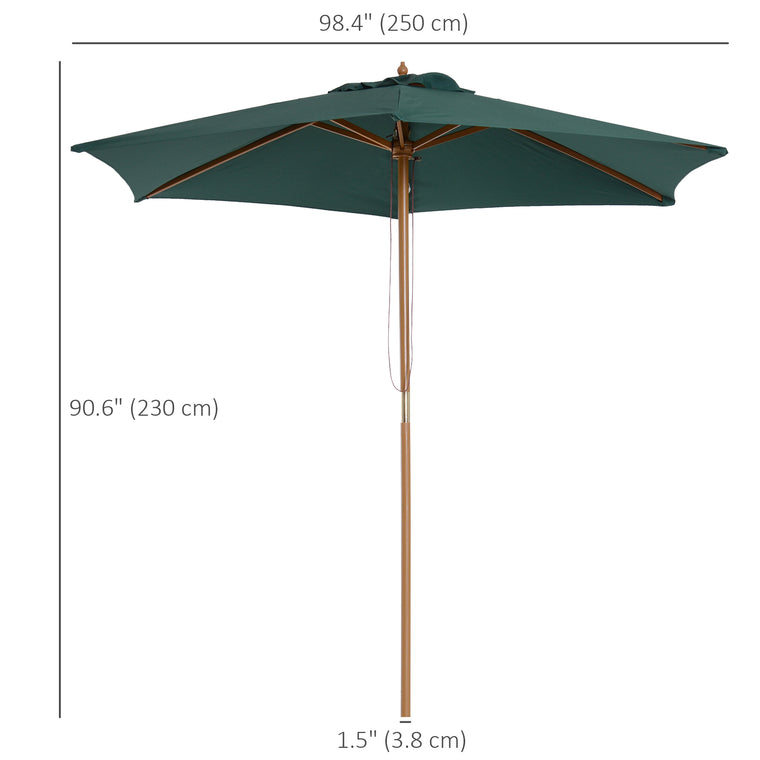 8FT Dark Green Wood Market Umbrella with Bamboo Ribs