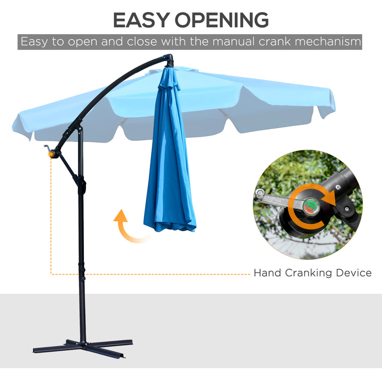 9FT Blue Cantilever Umbrella with Cross Base & 8 Ribs