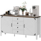 59" Buffet Cabinet, Farmhouse Sideboard with Thick Top, 2 Barn Doors, 4 Drawers and 2 Adjustable Shelves, White