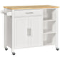 Wooden Rolling Kitchen Island on 360-Degree Swivel Wheels, Dining Cart with Drawer and Towel Rack, White
