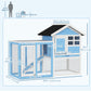 49" Wooden Rabbit Hutch With Slant Roof and Run, Light Blue
