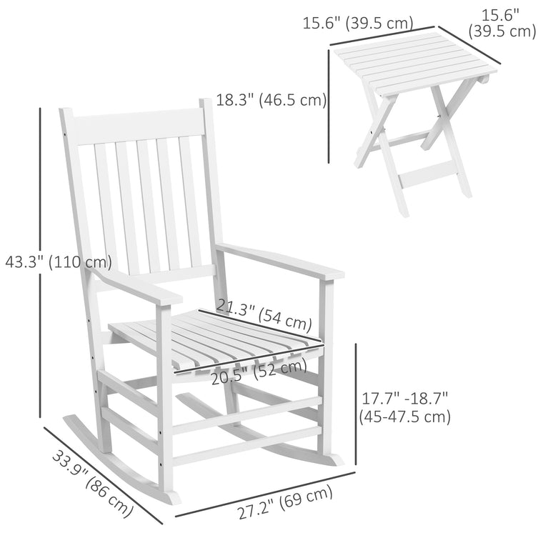 3-Piece Wooden Rocking Chair Set with Folding Table