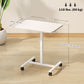 Height Adjustable Standing Desk, Pneumatic Sit Stand Desk with Wheels and Headphone Hook, White Wood Grain