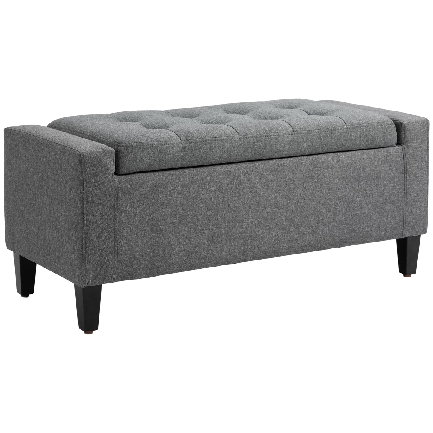 36" Storage Ottoman Bench, Linen-Look Fabric End of Bed Bench with Solid Wood Frame and Legs, Tufted Storage Chest, Footrest for Living Room, Bedroom, Entryway, Grey