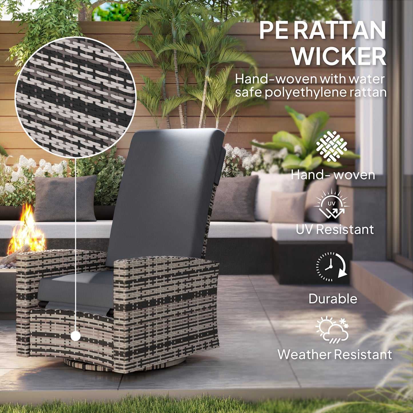 Outdoor Rattan Wicker Lounge Chair with Footrest & Soft Cushion for Patio, Garden, Backyard, Cream White