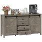 60" Buffet Cabinet, Farmhouse Sideboard with Sliding Barn Doors, Drawers and Adjustable Shelves, Distressed Light Grey
