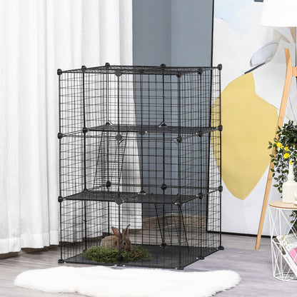 Black 39-Panel Portable Wire Bunny Hutch with Ramps