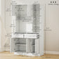 71" Kitchen Hutch with Storage Cabinet, Modern Buffet with Hutch, Cupboard with Drawers for Living Dining Room, Ash White