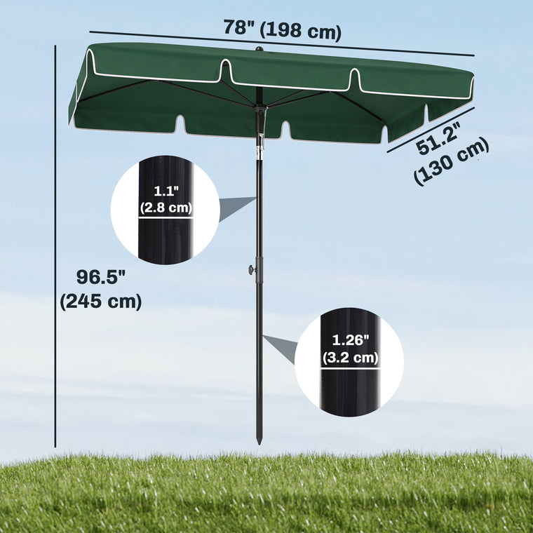 6.5' x 4' Green Rectangular Aluminum Patio Umbrella with Tilt