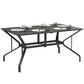 Rectangle Patio Dining Table with Umbrella Hole, Outdoor Dining Table for 6 with Steel Frame for Garden, Balcony, Black