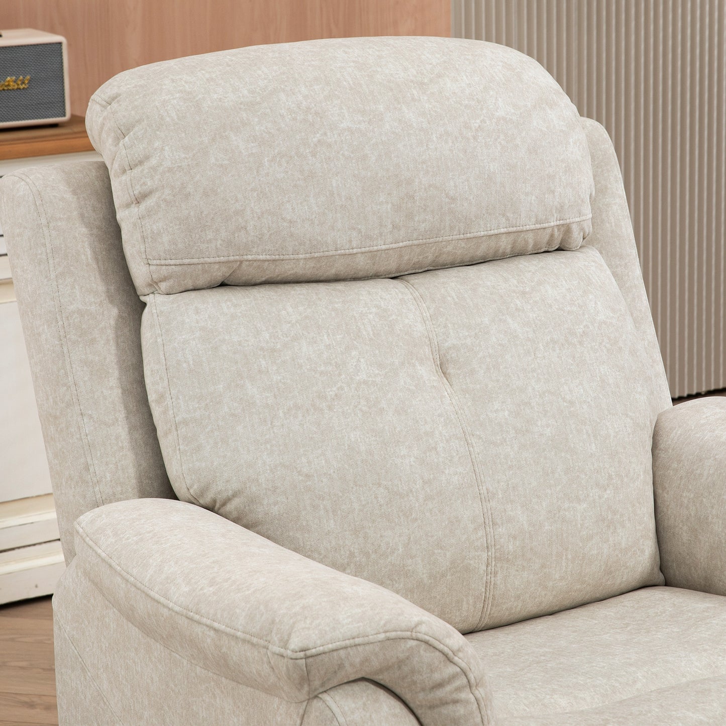 Manual Recliner Chair with Vibration Massage, Reclining Chair for Living Room with Side Pockets, Beige