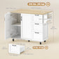 Kitchen Island with Drop Leaf, Rolling Kitchen Cart with Power Outlet, Cabinet, 3 Drawers, Spice Rack, Towel Bar, White