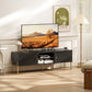 TV Stand for TVs up to 65", Entertainment Center with 2 Open Shelves, 2 Cabinets and Steel Legs for Living Room, Black